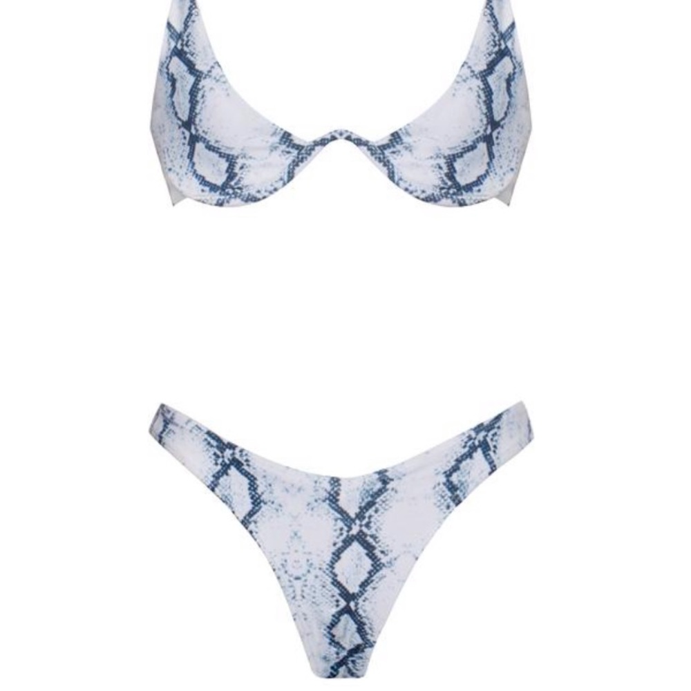 Snake Skin Print Blue/White Wired Bikini